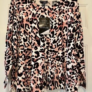 Attitudes by Renee Women's Rose Leopard Print Sweater